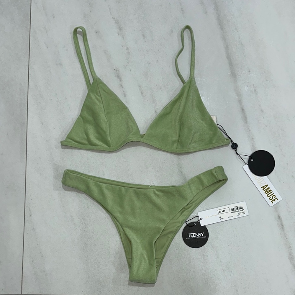 NWT Amuse Society Green Minimalist Bikini Set